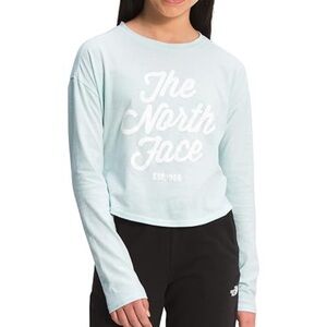 The North Face Girls 14/16 Light Blue Logo Long Sleeve Tee Shirt Large Outdoors